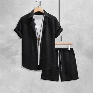 Ensemble chemise et short décontracté pour homme, 100 % coton, séchage rapide, manches courtes, boutonnée, assortie, été – Qualité supérieure pour protéger vos vêtements - Product Image 6