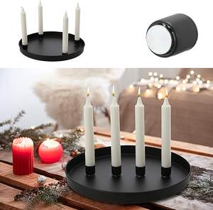 Portavelas redondo de metal negro, 30 cm de diámetro, 2.7 cm de altura, 0.49 kg de peso, base magnética. - Product Image 2