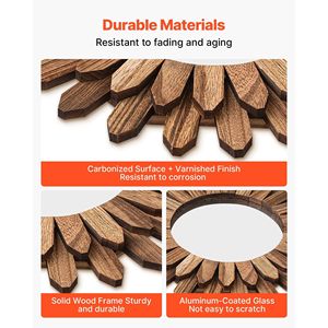 Espejo Decorativo de Pared de Madera Rústica de 12 Pulgadas, Estilo Boho con Diseño de Sol, para Dormitorio, Sala de Estar, Entrada - Negro Carbonizado para Casa Nueva - Product Image 5