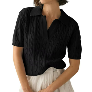 Ladies Fashion <b>Sweaters</b> Woman <b>Pullovers</b> <b>Sweater</b> Solid Color Casual Knitted <b>Pullover</b> Polo Shirt Knitted <b>Sweater</b> - Product Image 2