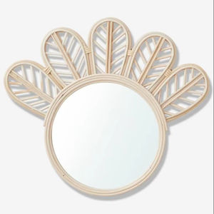 Espejo de pared de ratán con forma de media flor superventas con marco floral tropical amarillo claro diseño contemporáneo Estilo Vintage - Product Image 1