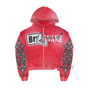 Sweat à capuche streetwear unisexe en coton épais, coupe ample, délavé à l'acide, effet vieilli, avec broderie et impression numérique, idéal pour l'hiver - Product Image 6