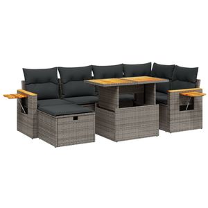 Set Divano da Giardino Grigio con Tavolo, 6 Posti, in Rattan, Arredamento da Esterno Stile Contemporaneo - Product Image 2