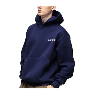เสื้อฮู้ดดี้โอเวอร์ไซส์ผู้ชาย ผ้าฝ้าย 100% เฟรนช์เทอร์รี่ สีพื้น กระเป๋าโลโก้ที่แขนซ้าย สวมใส่สบายๆ สำหรับฤดูหนาว - Product Image 5