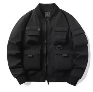 Blouson bomber noir pour homme, fermeture éclair, coupe-vent, décontracté, avec empiècements, en polyester, col rabattable - Product Image 3