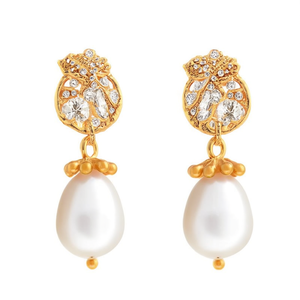 Antique Bohemian Peacock Drop Earrings 18K Gold Plated Pearl Hoops for Party - Product Image 2