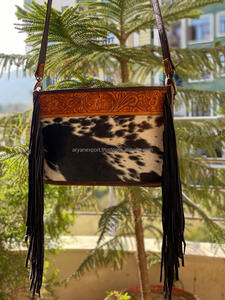 Nueva llegada occidental elegante mano Tooled cuero de vaca flecos Sling Bag Boho mujeres elegante único Tooled bolsos cruzados de cuero - Product Image 2