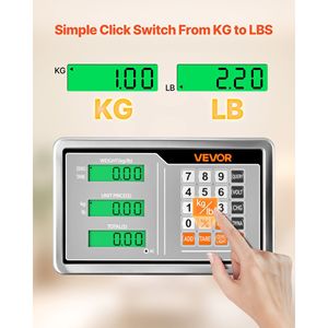 Bilancia Digitale da Pavimento con Capacità di Carico 100 kg, Precisione 0,04 kg, Bilancia Elettronica LB/KG con Funzione Tara e Calcolo Prezzo per Bagagli - Product Image 3