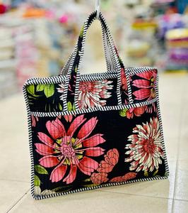 Bolso Tote Acolchado Floral para Mujer, Bolso de Hombro de Algodón, Bolso de Mano Abierto para Viajes Diarios - Product Image 1