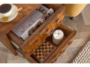 Wooden Geometric Bedside <b>Table</b> Mid-Century Modern Nightstand Carved Wood 2-Drawer Side <b>Table</b> Retro Wooden Bedside Cabinet 2026 - Product Image 4