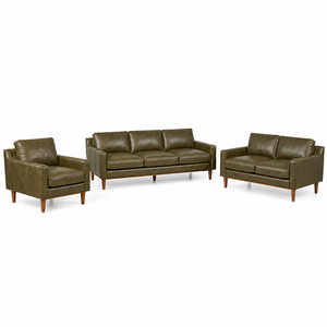 Modern Olive Green Leather <b>Sofa</b> Set 3 Seater Loveseat Armchair Mid Century Living Room Furniture Manufacturer Supplier - Product Image 2