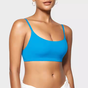 Women High Seamless Sports <b>Bra</b> Front <b>Blue</b> Polyester Gym Yoga Plus Size Supportive Fit Adjustable Straps Quick Dry Lightweight - Product Image 1