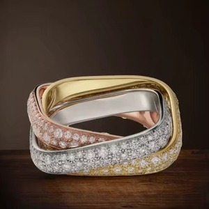 Anillo de Diamantes de Oro Sólido de 18K con Tres Tonos Entrelazados, Unisex, Certificado IGI, Engaste Pavé, Oro Rosa, Blanco y Amarillo, Joyería Fina - Product Image 3