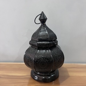 Artisan Design Moroccan Iron Etched <b>Lantern</b> with <b>Black</b> Finish for Home Decoration - Product Image 1