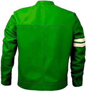 เสื้อแจ็คเก็ตบอมเบอร์หนัง PU สีเขียวสำหรับผู้ชาย แบบมีซิป คอตั้ง ทรงปกติ สไตล์นักขี่มอเตอร์ไซค์ เหมาะสำหรับใส่ในฤดูใบไม้ร่วง - Product Image 2