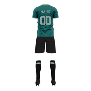 Ensemble de maillots de football personnalisés par sublimation pour garçons, uniforme de football noir, séchage rapide, 100 % polyester, manches courtes, tenue d'équipe - Product Image 4