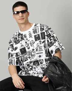 T-shirt pour homme noir et blanc à imprimé graphique, manches courtes, streetwear décontracté, coton, tee-shirt surdimensionné, logo personnalisé - Product Image 5