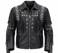 Veste en cuir noir pour homme, style western, avec franges et clous, en cuir véritable, pour le rodeo et le ranch, prix de gros personnalisé