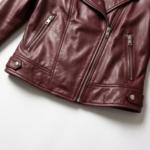 Factory Direct Apparel <b>Women's</b> Burgundy Genuine <b>Leather</b> Motorcycle <b>Jacket</b> Zip Up <b>Moto</b> Biker Coat Made in Pakistan - Product Image 5