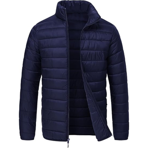 Veste matelassée pour homme, bleu marine, col montant, coupe-vent, fermeture éclair, style décontracté, vêtement d'hiver, rembourrage en polyester, coupe régulière - Product Image 3