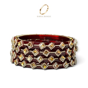 Bracelets en verre kashmiri de haute qualité, couleur rouge bordeaux, motif géométrique en pierre, pour bijoux de mariage indiens, vente en gros - Product Image 3