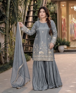 Pure Fendy Silk Sequence Embroidery Kurti Set With Lined Sharara Pant And Lace Border Matching Dupatta For Women QO 1065 - Product Image 2