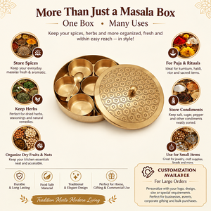 Handcrafted Brass Masala <b>Box</b> <b>with</b> <b>Lid</b> & Spoon | Traditional Indian Spice Container | Kitchen <b>Storage</b> <b>Box</b> for Home & Hotel Use - Product Image 4