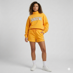 Conjunto de Pantalones Cortos y Top de Cuello Alto para Mujer, Estilo Invernal, Cómodo, Cálido, Informal y Elegante para Uso Diario - Product Image 1