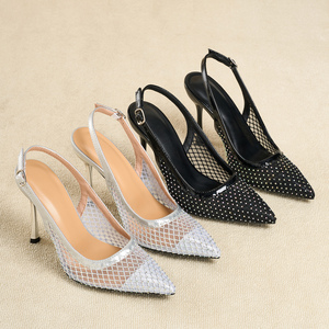 Glamurosos Stilettos de Malla Transparente con Tira Trasera y Tacón de Aguja para Mujer, con Pedrería y Punta en Pico, Ideales para Ocasiones Especiales - Product Image 5