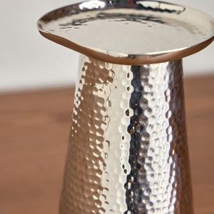 2026 Ramadan Home Tabletop Decorations Hammered Design Silver Glossy Taper Metal <b>Candlestick</b> <b>Holder</b> - Product Image 3