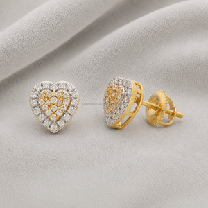 Pendientes de tuerca con forma de corazón, diamantes naturales de talla brillante de 0,32 quilates, color G-H, oro amarillo de 10k, joyería fina de lujo, regalo para mujer - Product Image 1