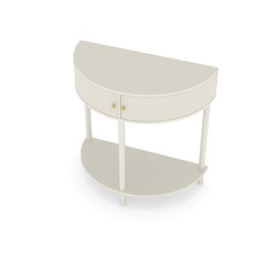 Mesa Consola Blanca Cremosa Hecha a Mano con Diseño Único de Ondas, Mesa Auxiliar con Espejo y 2 Espacios de Almacenamiento - Product Image 3