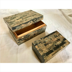 Boîte de rangement Chevron en os incrusté faite à la main, noir et blanc, décoration de luxe pour la maison, support de rangement en bois fait main, vente en gros - Product Image 2