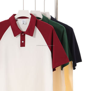 T-shirt homme en coton/polyester tricoté 200G, blocs de couleur raglan, tendance estivale, coupe ample décontractée, manches courtes, col rabattu, séchage rapide - Product Image 4