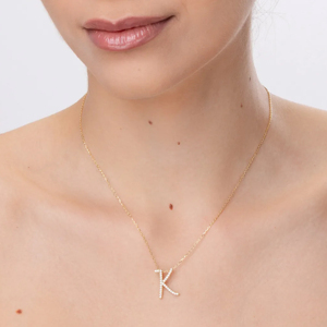 Luxury Yellow Gold Letter K Pendant <b>Necklace</b> With Round Diamond Channel Setting Box Chain Unisex Everyday Wear - Product Image 3