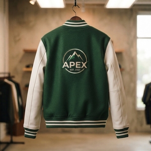 Custom Green and White Letterman Jacket Wool Body Leather Sleeves Embroidered <b>Patch</b> Design - Product Image 2