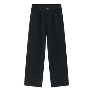 Jeans de Hombre de Pierna Recta, Corte Regular, Cintura Media, Denim Lavado, Estilo Casual para Otoño, Pantalones de Algodón Azul Sólido - Product Image 1