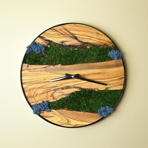 Forest Decor Moss Art Wood Grain Wall <b>Clock</b> Rustic Style Nature Inspired Green Moss Wooden <b>Clock</b> Botanical Decor Eco Friendly - Product Image 6