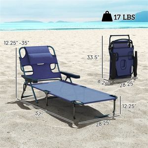 Sedia a Sdraio Pieghevole Blu Navy per Spiaggia e Prendisole all'Aperto - Product Image 6