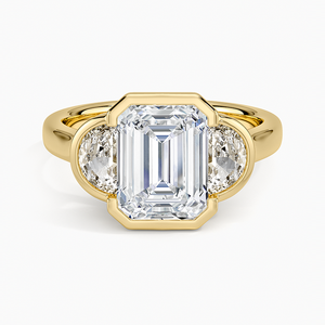 Anillo de Compromiso con Tres Diamantes Cultivados en Laboratorio con Corte Esmeralda, Certificado por IGI, con Diamantes Laterales en Forma de Media Luna, Rodio, Oro de 10K, 14K, 18K, Plata 925, 935 - Product Image 2