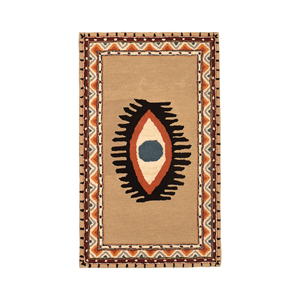 Tapis tufté à la main en laine, motif œil porte-bonheur, style bohème, géométrique tribal sud-ouest, aux tons terreux, avec bordure, tapis d'appoint doux et à poils ras pour salon - Product Image 2