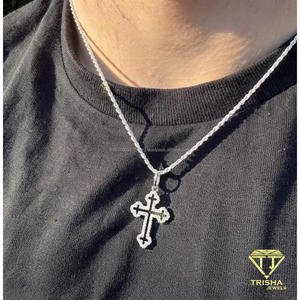 Colgante de cruz abierta premium con diamante cultivado en laboratorio, plata de ley 925, elegante joyería de moda con incrustaciones de diamantes. - Product Image 3