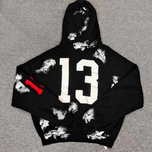 <b>Black</b> Oversized Tie Dye <b>Zip</b> <b>up</b> <b>Hoodie</b> Unisex Streetwear with Red Number 3 Sleeve Print OEM Service 100% Cotton - Product Image 3