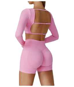 2026 New Arrival High Quality Gym Sports Fitness Yoga Athletic Top Short <b>Leggings</b> Set For Women Solid <b>Pattern</b> Fitness Yoga Sets - Product Image 3