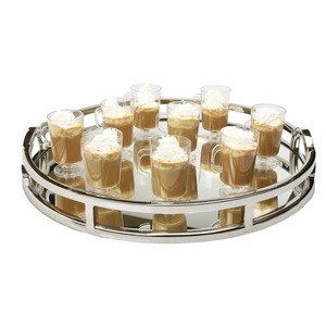 <b>Round</b> Mirrored Storage Tray Polished Metal Minimalist Design Single Tier Table Use Drink Food Serving Tray - Product Image 4