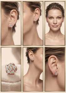 Pendientes Étnicos de Oro Sólido 9K en Tono Oro Rosa con Diseño Floral y Diamantes Cultivados en Laboratorio para Mujer, Regalo para Bodas y Fiestas - Product Image 4