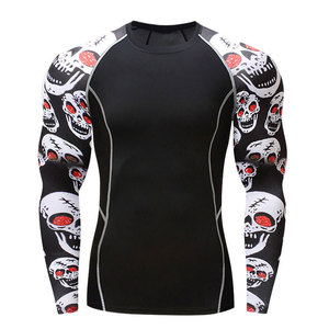 Men Long Sleeve Rash Guard <b>Skull</b> Print Compression Shirt Quick Dry Polyester Full Sleeve Sport <b>Top</b> - Product Image 1