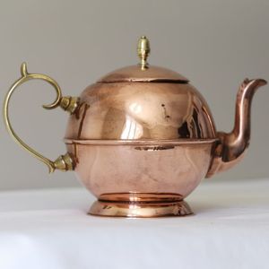 Bouilloire à thé en cuivre pur, faite à la main, vintage, avec poignée en bois, théière traditionnelle en cuivre pour le thé, le café, la cuisine - Product Image 3