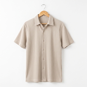 เสื้อเชิ้ตผู้ชายผ้าพลีทลายทางแบบย่นสไตล์ลำลองสำหรับฤดูร้อน รับผลิตแบบ OEM ODM ขายส่งจากโรงงาน รับผลิตแบรนด์ส่วนตัว MOQ ต่ำ - Product Image 3