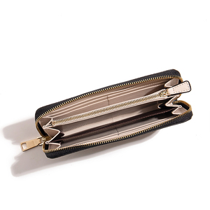 Cartera de Cuero con Cierre, Minimalista, Tipo Clutch para Mujer, Uso Diario, Textura Granulada Negra - Product Image 3